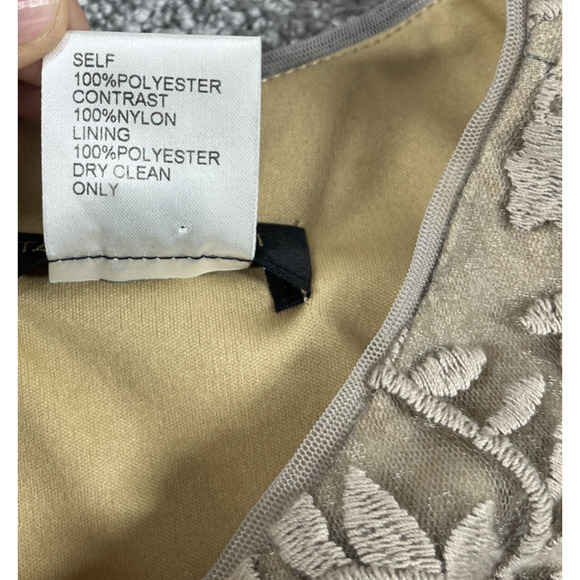Tadashi Shoji Dress Womens 6 Lace Embroidery Sequins Multi Textured Taupe Silver - Picture 5 of 15